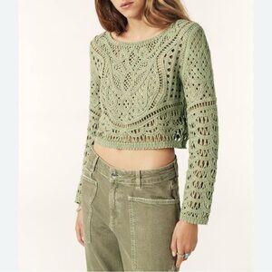House of Harlow 1960 Sage Crochet Crop Top Cardigan 100% Cotton
